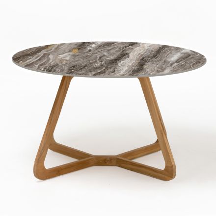 Tavolo Rotondo da Esterno in Ceramica Orobico Luxe Made in Italy - Pegaso Viadurini