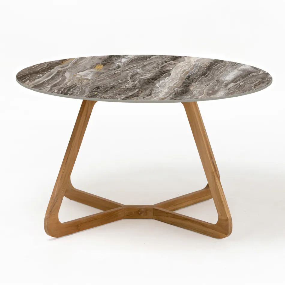 Tavolo Rotondo da Esterno in Ceramica Orobico Luxe Made in Italy - Pegaso Viadurini