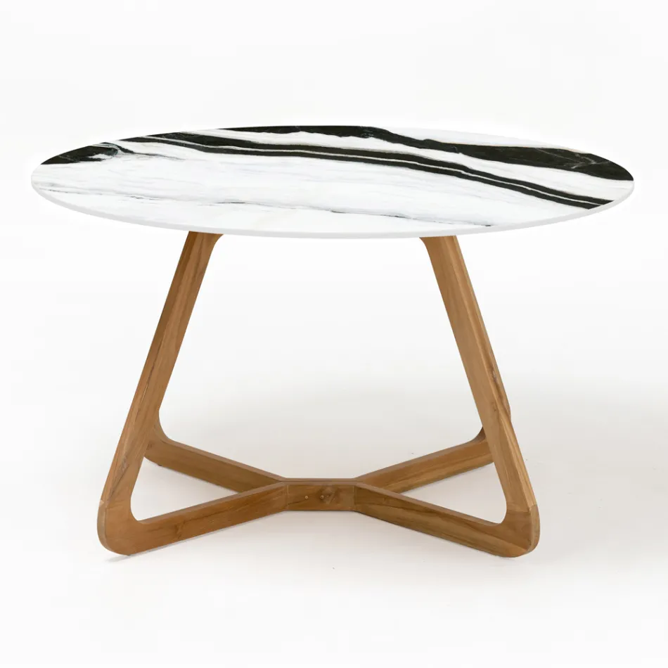 Tavolo Rotondo da Esterno in Ceramica Panda White Made in Italy - Pegaso Viadurini