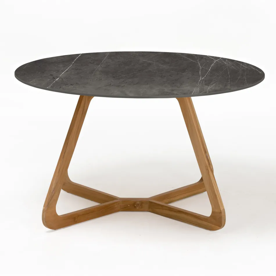Tavolo Rotondo da Esterno in Ceramica Pietra Grey Made in Italy - Pegaso Viadurini