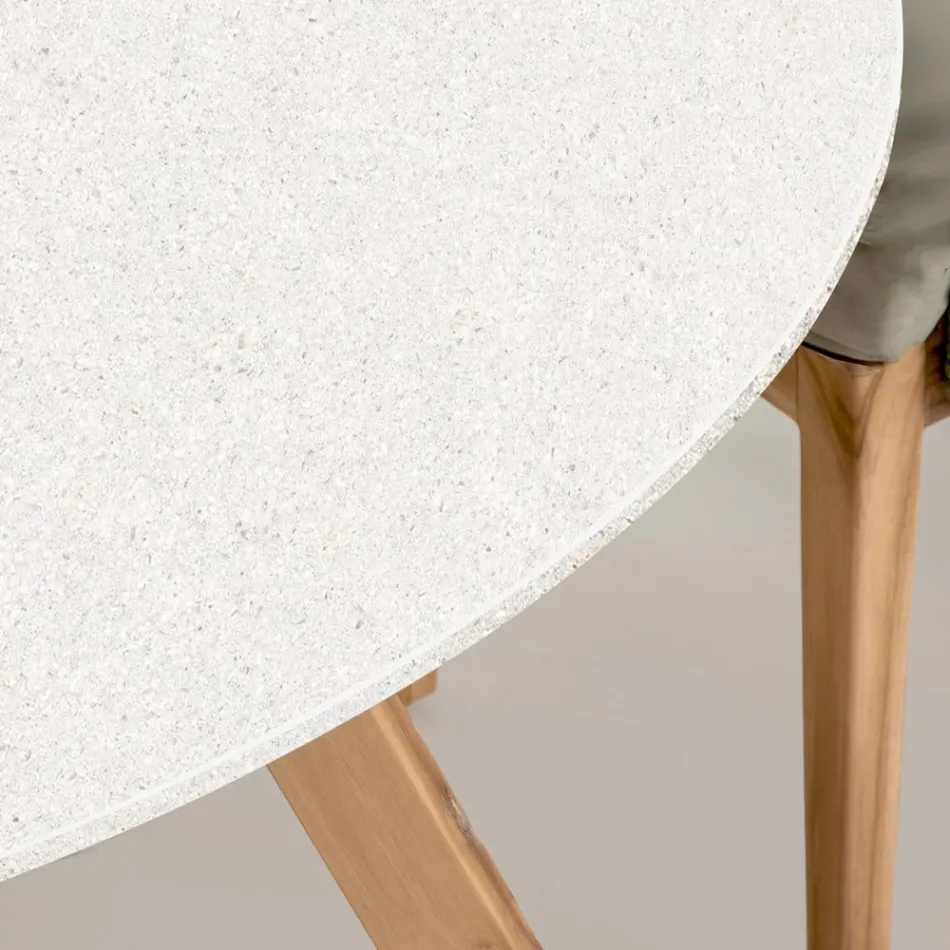 Tavolo Rotondo da Esterno in Ceramica Terrazzo White Made in Italy - Pegaso Viadurini