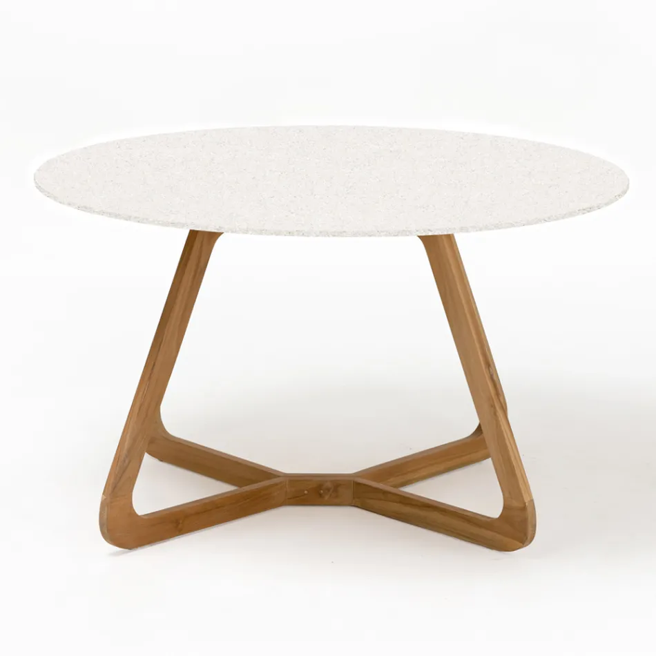 Tavolo Rotondo da Esterno in Ceramica Terrazzo White Made in Italy - Pegaso Viadurini