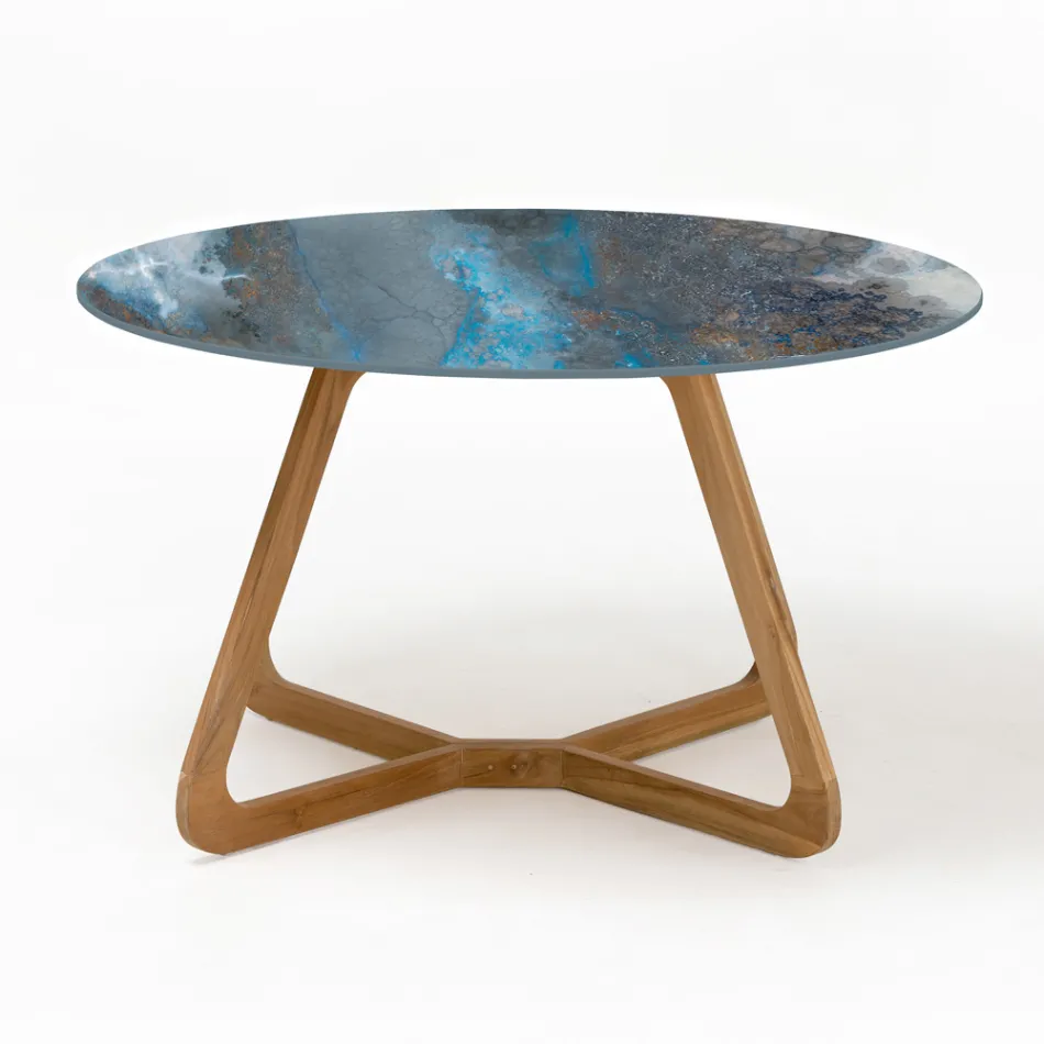 Tavolo Rotondo da Esterno in Ceramica Thunderstorm Made in Italy - Pegaso Viadurini