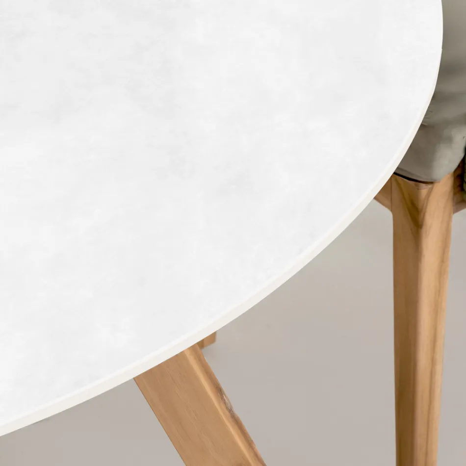 Tavolo Rotondo da Esterno in Ceramica Total White Made in Italy - Pegaso Viadurini
