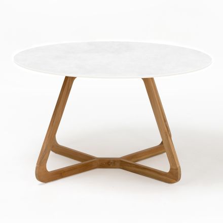 Tavolo Rotondo da Esterno in Ceramica Total White Made in Italy - Pegaso Viadurini
