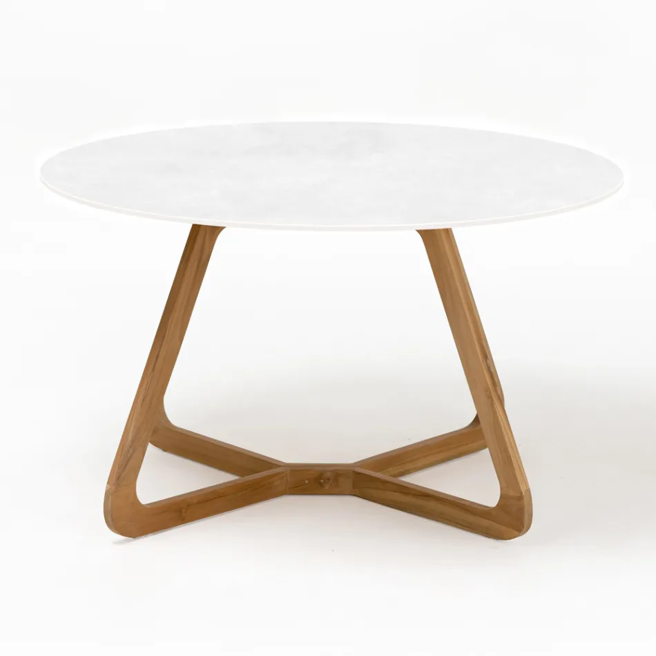 Tavolo Rotondo da Esterno in Ceramica Total White Made in Italy - Pegaso Viadurini