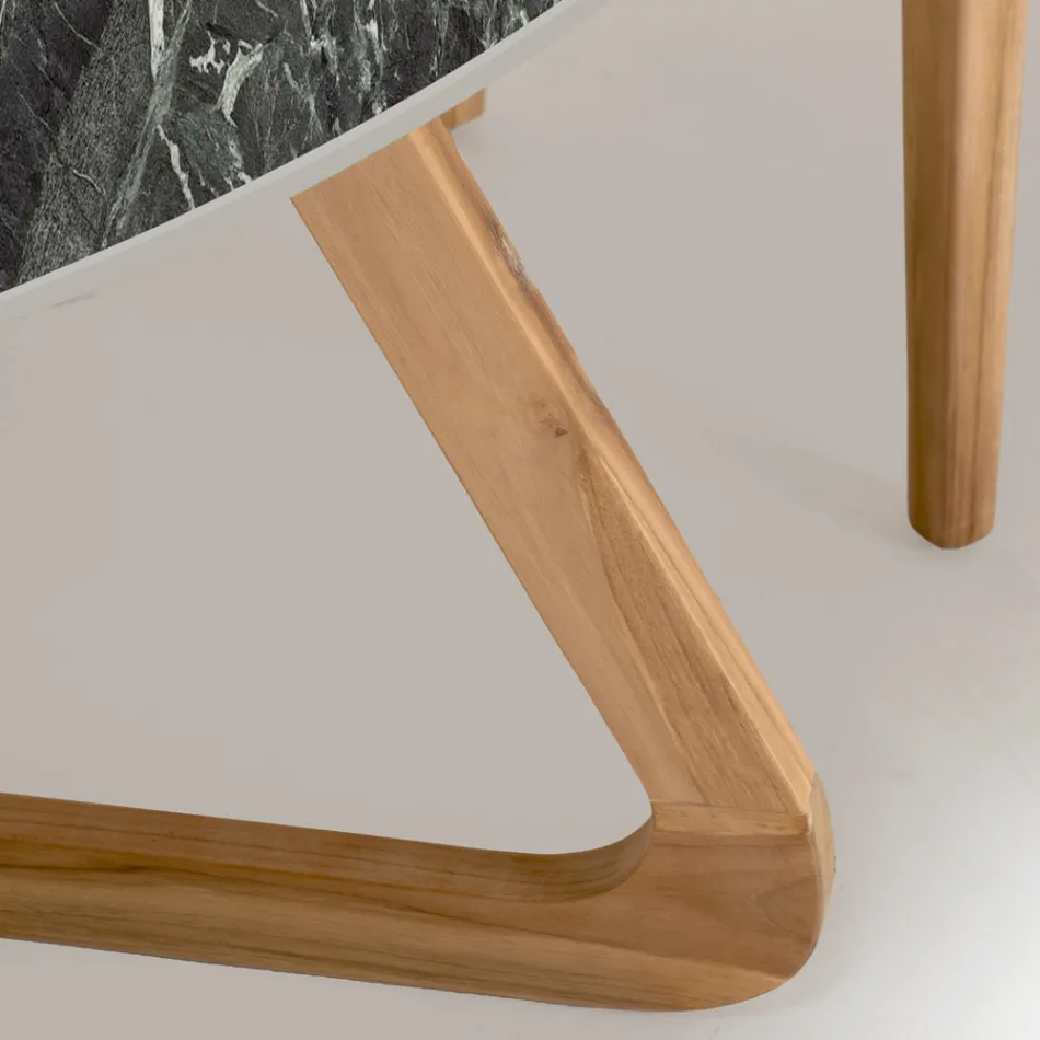 Tavolo Rotondo da Esterno in Ceramica Verde France Made in Italy - Pegaso Viadurini