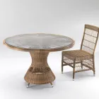 Tavolo Rotondo da Esterno in Polyrattan con Piano in Vetro - Gigi Viadurini