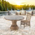 Tavolo Rotondo da Esterno in Polyrattan con Piano in Vetro - Gigi