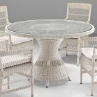 Tavolo Rotondo da Esterno in Polyrattan con Piano in Vetro - Gigi Viadurini