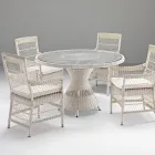Tavolo Rotondo da Esterno in Polyrattan con Piano in Vetro - Gigi Viadurini