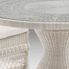 Tavolo Rotondo da Esterno in Polyrattan con Piano in Vetro - Gigi Viadurini