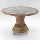 Tavolo Rotondo da Esterno in Polyrattan con Piano in Vetro - Gigi Viadurini