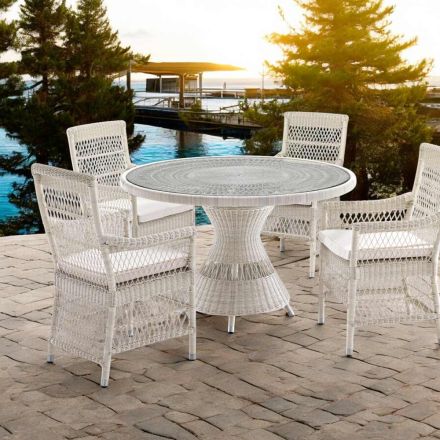 Tavolo Rotondo da Giardino con 4 Poltroncine con Braccioli - Gigi Viadurini