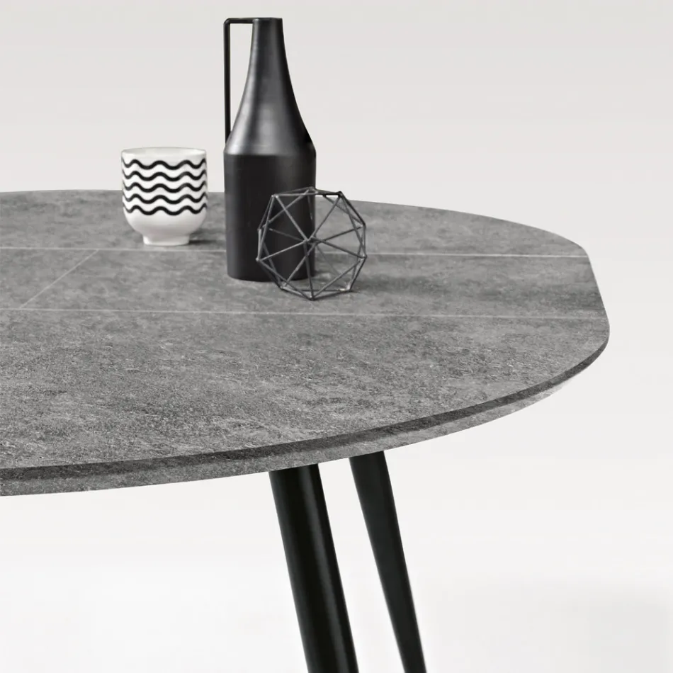 Tavolo Rotondo da Sei Persone con Piano in Mdf e Base in Metallo - Croma Viadurini