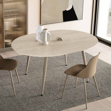 Tavolo Rotondo da Sei Persone con Piano in Mdf e Base in Metallo - Croma Viadurini