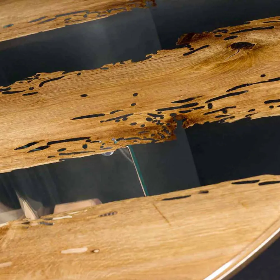 Tavolo rotondo di design in legno di briccola Veneziana e vetro Viadurini