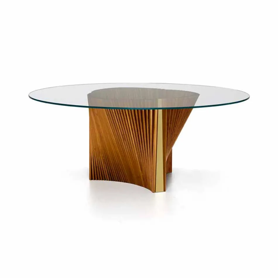 Tavolo Rotondo di Design in Vetro e Frassino Oliato Made in Italy - Madame Viadurini