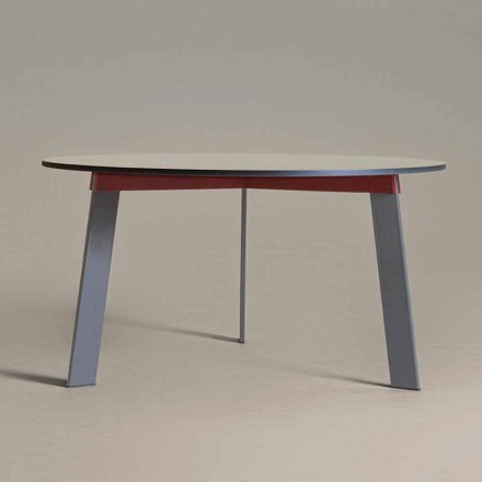 Tavolo Rotondo di Design Moderno in Acciaio e MDF Laccato Colorato - Aronte Viadurini