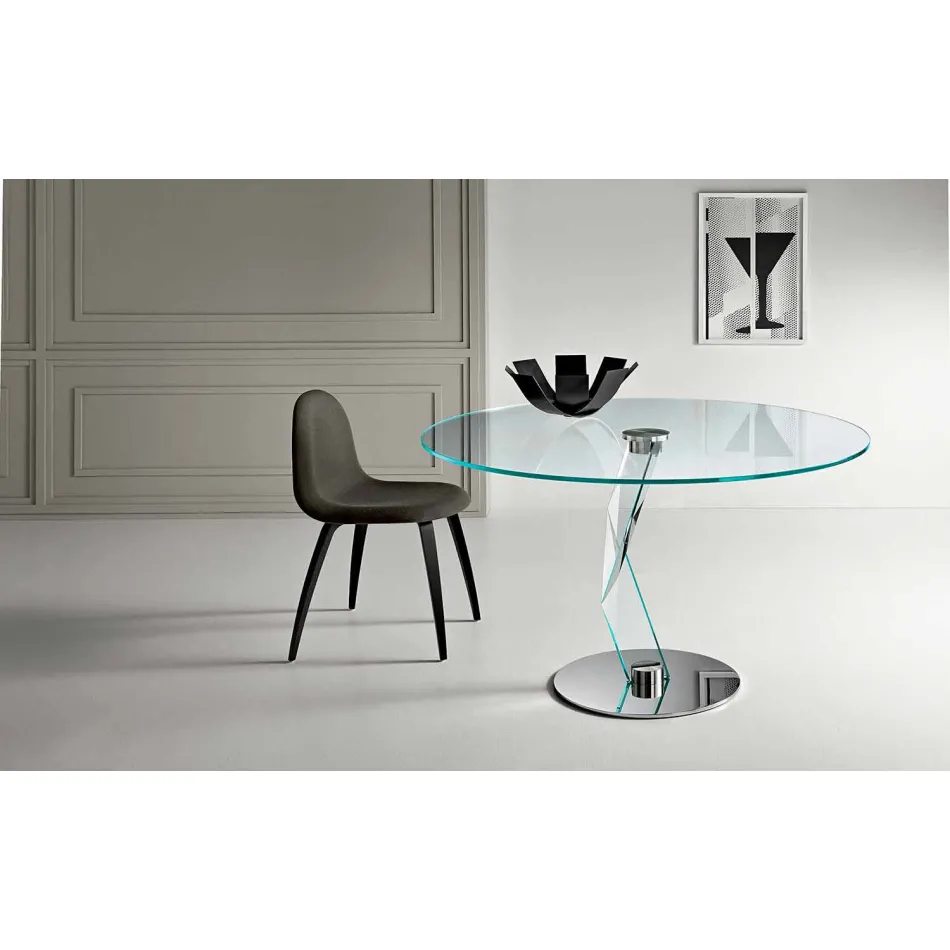 Tavolo Rotondo di Design Moderno in Vetro Extrachiaro Made in Italy – Akka Viadurini