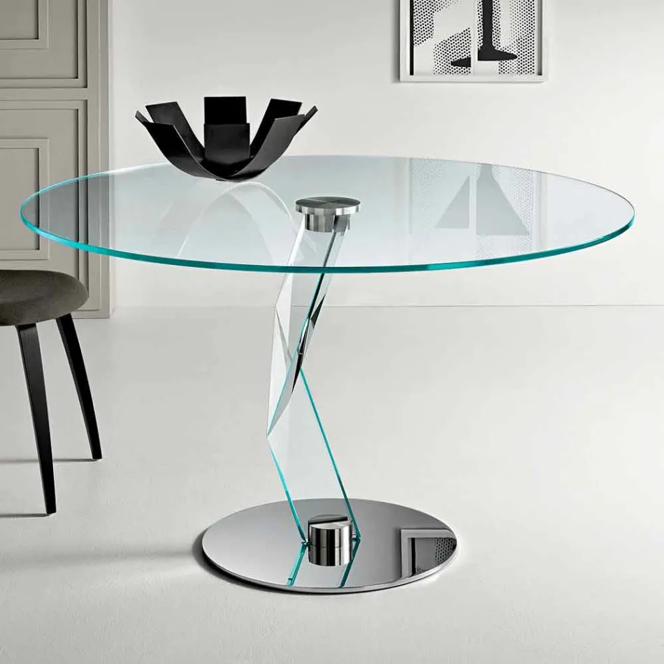 Tavolo Rotondo di Design Moderno in Vetro Extrachiaro Made in Italy – Akka Viadurini