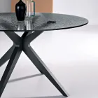 Tavolo Rotondo Diametro 140 cm in Vetro Martellato Fumè e Metallo - Domus Viadurini