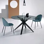 Tavolo Rotondo Diametro 140 cm in Vetro Martellato Fumè e Metallo - Domus Viadurini
