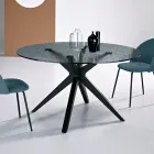 Tavolo Rotondo Diametro 140 cm in Vetro Martellato Fumè e Metallo - Domus Viadurini