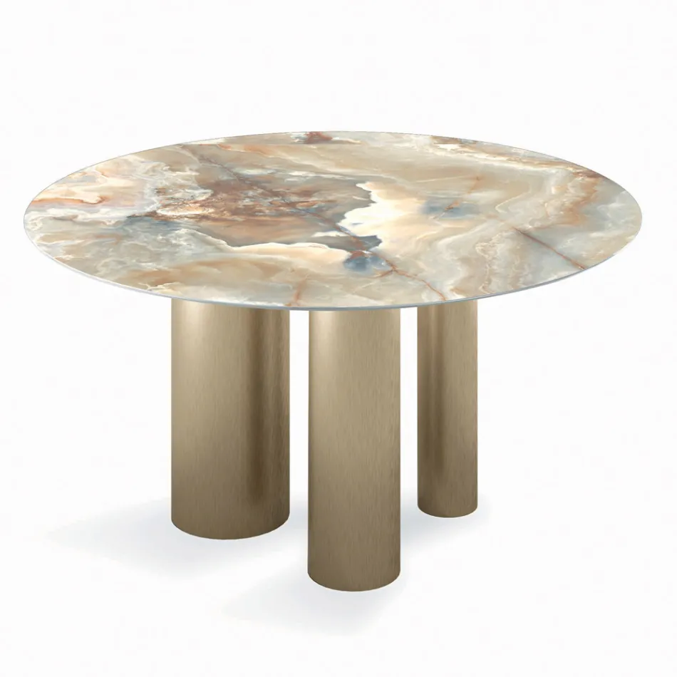 Tavolo Rotondo Fisso con Piano in Ceramica Made in Italy - Forbice  Viadurini