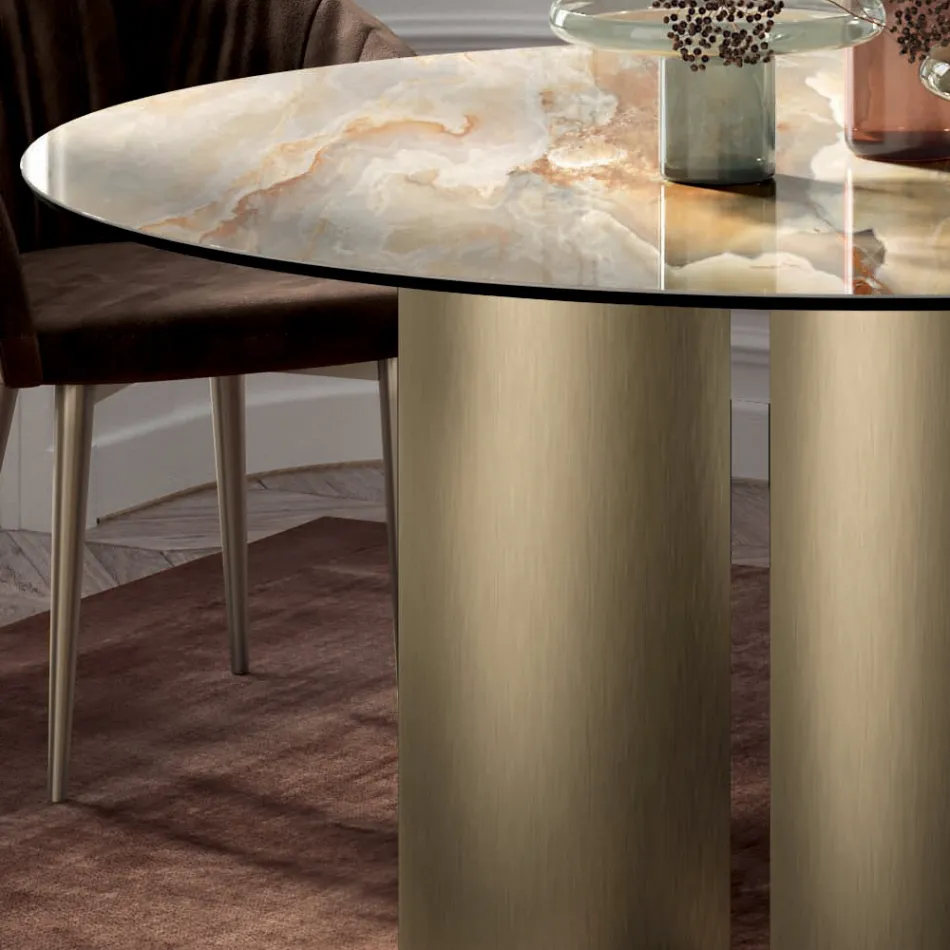 Tavolo Rotondo Fisso con Piano in Ceramica Made in Italy - Forbice  Viadurini