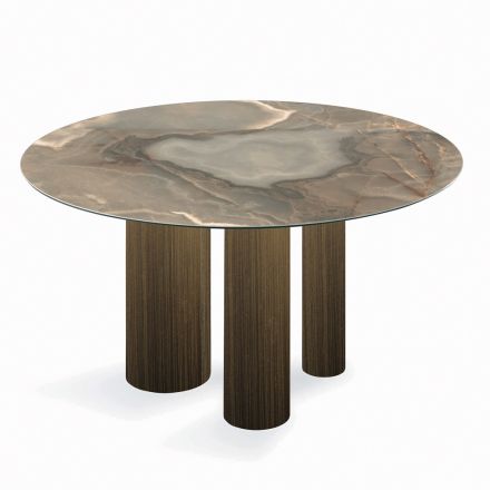 Tavolo Rotondo Fisso in Ceramica e Acciaio Made in Italy - Forbice Viadurini