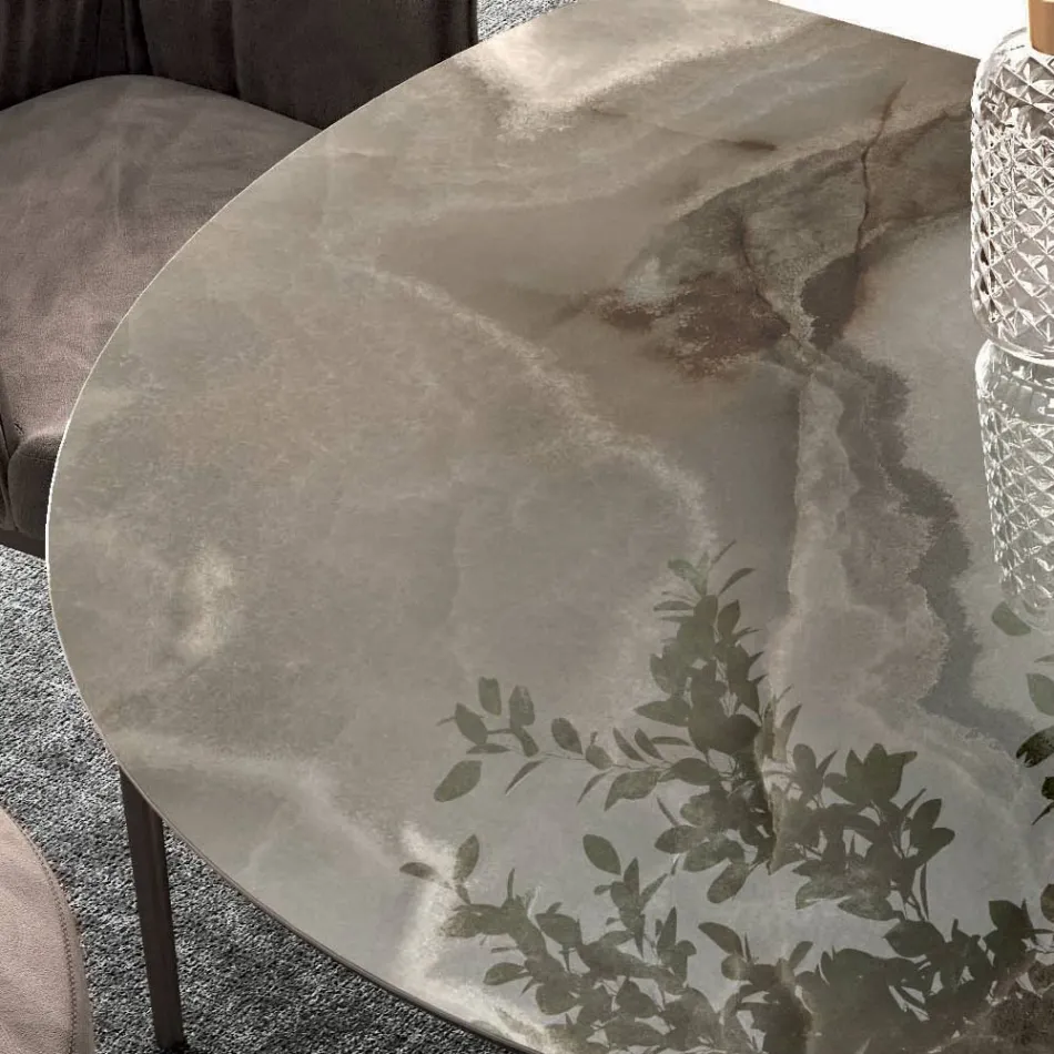 Tavolo Rotondo Fisso in Ceramica e Acciaio Made in Italy - Forbice Viadurini