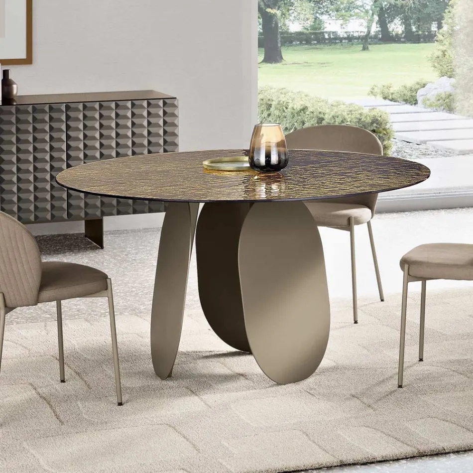Tavolo Rotondo in Vetro Martellato Retroargentato Made in Italy - Almo Viadurini