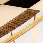 Tavolo rotondo modeno con piano in vetro e intarsi di legno Ozzy Viadurini