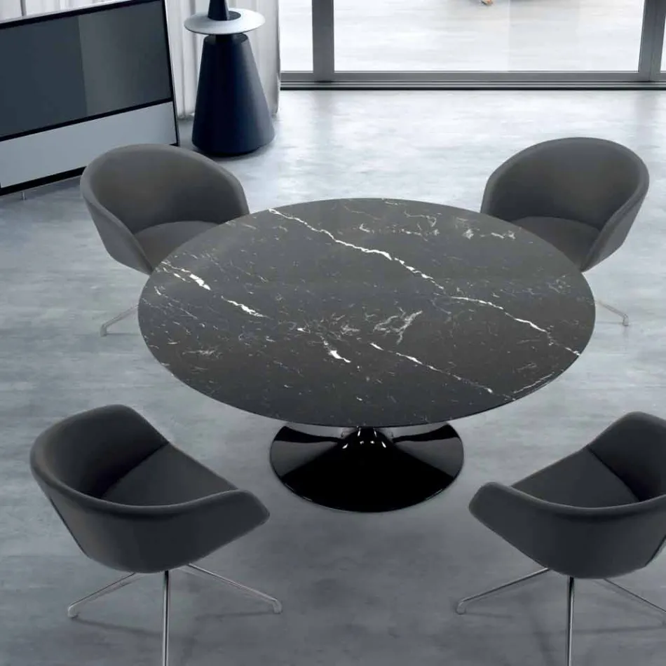Tavolo Rotondo Moderno in Marmo di Carrara e Marquinia Made in Italy – Dollars Viadurini