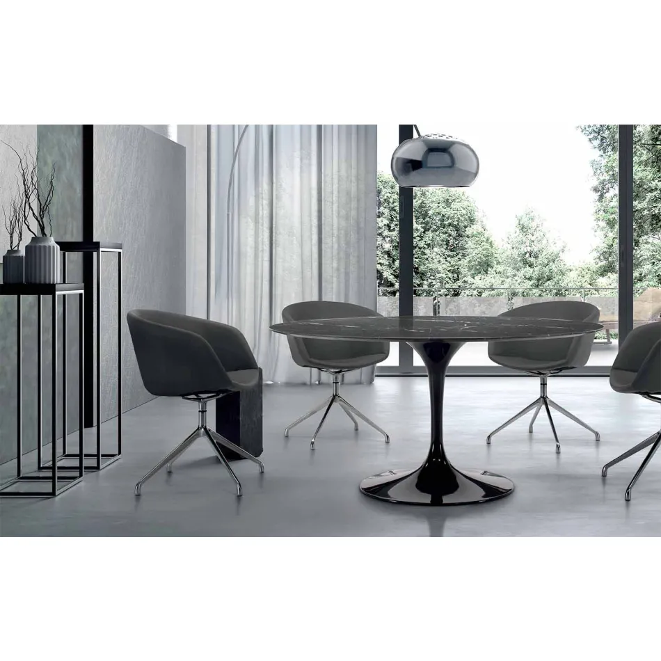 Tavolo Rotondo Moderno in Marmo di Carrara e Marquinia Made in Italy – Dollars Viadurini