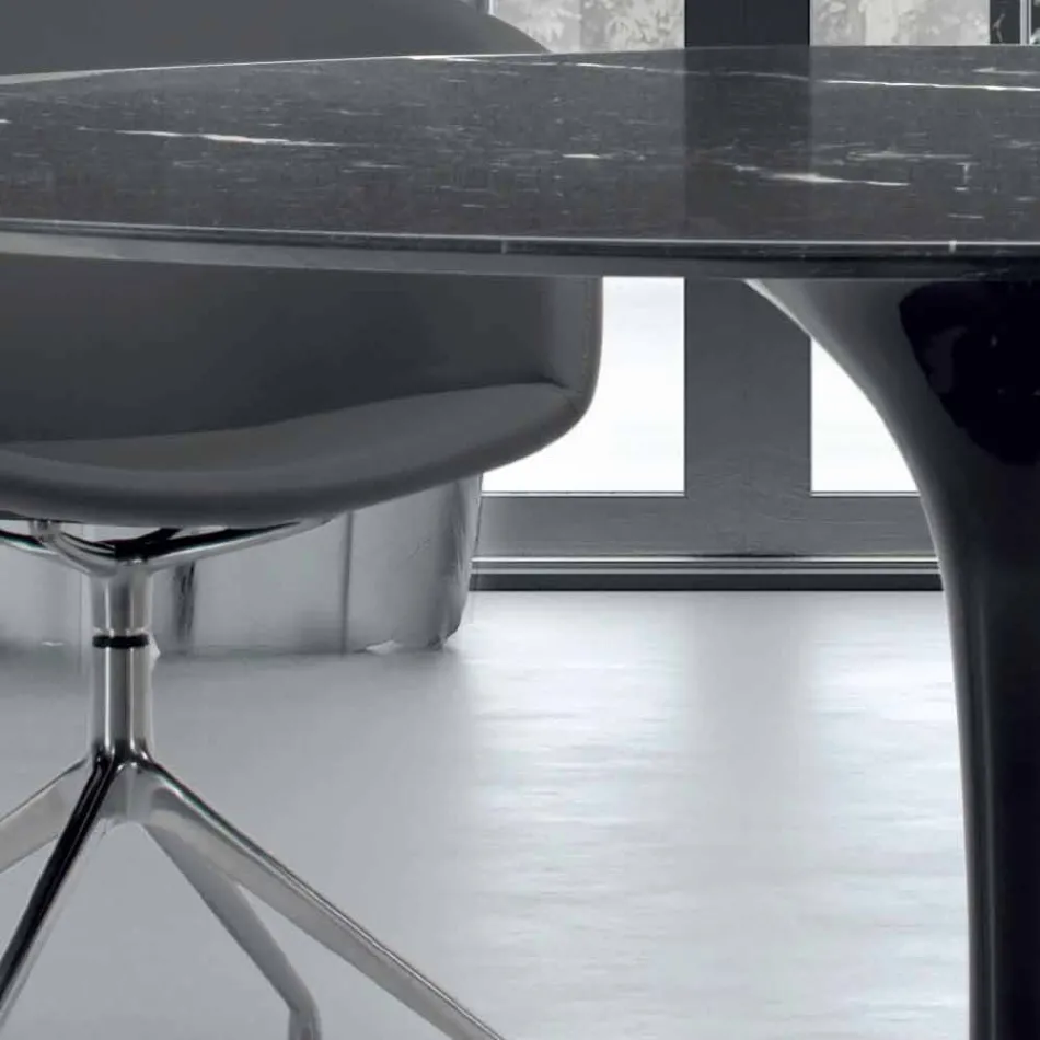Tavolo Rotondo Moderno in Marmo di Carrara e Marquinia Made in Italy – Dollars Viadurini