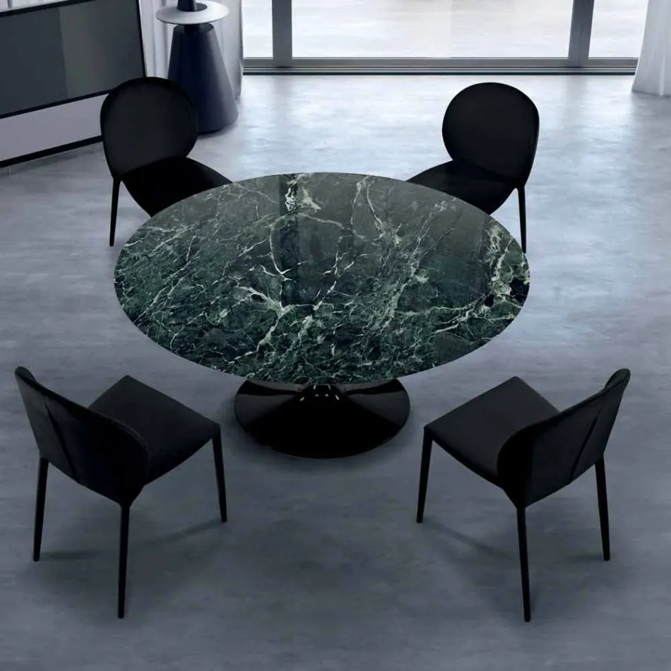 Tavolo Rotondo Moderno in Marmo di Carrara e Marquinia Made in Italy – Dollars Viadurini