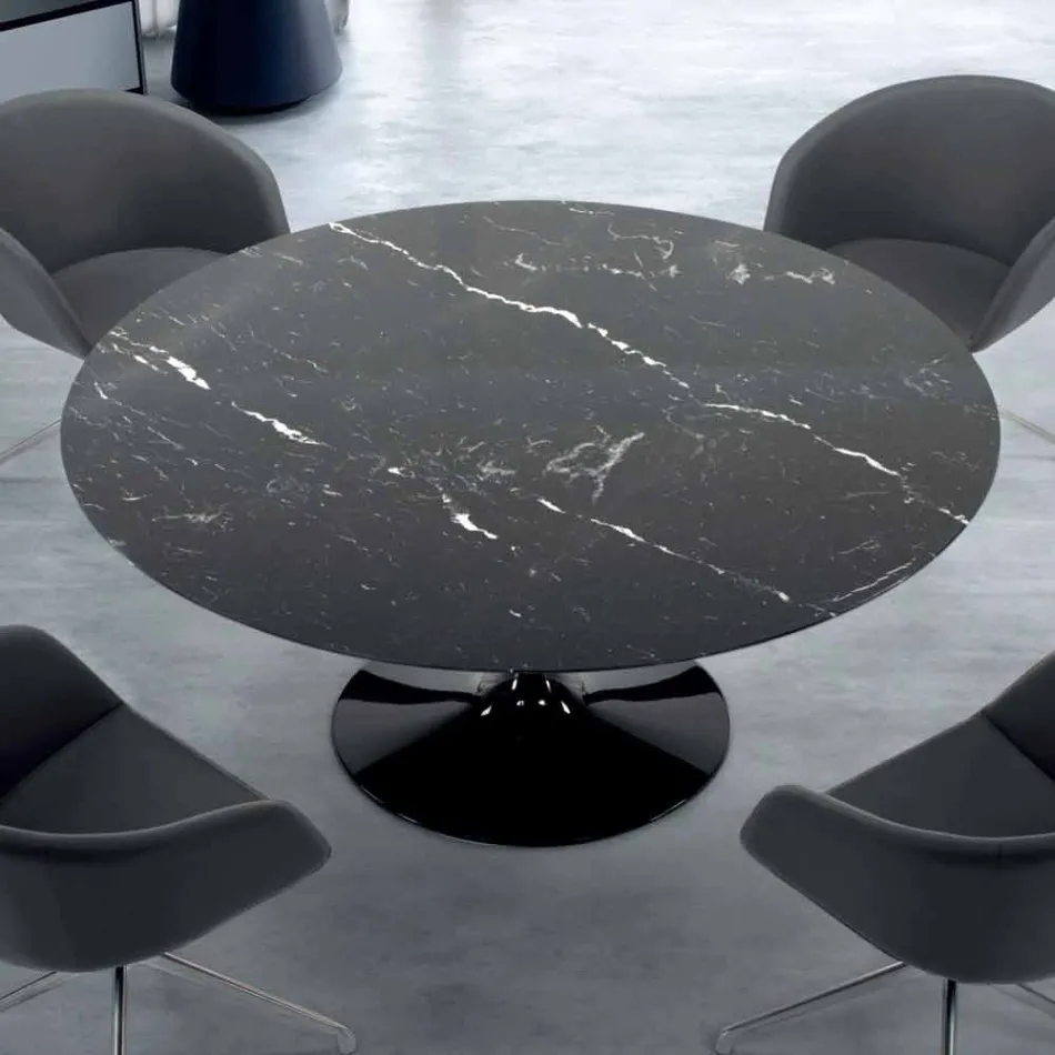 Tavolo Rotondo Moderno in Marmo di Carrara e Marquinia Made in Italy – Dollars Viadurini