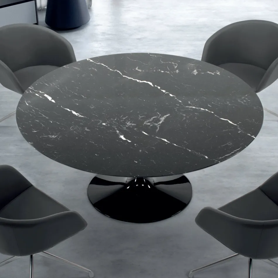 Tavolo Rotondo Moderno in Marmo Marquinia Made in Italy – Dollars Viadurini