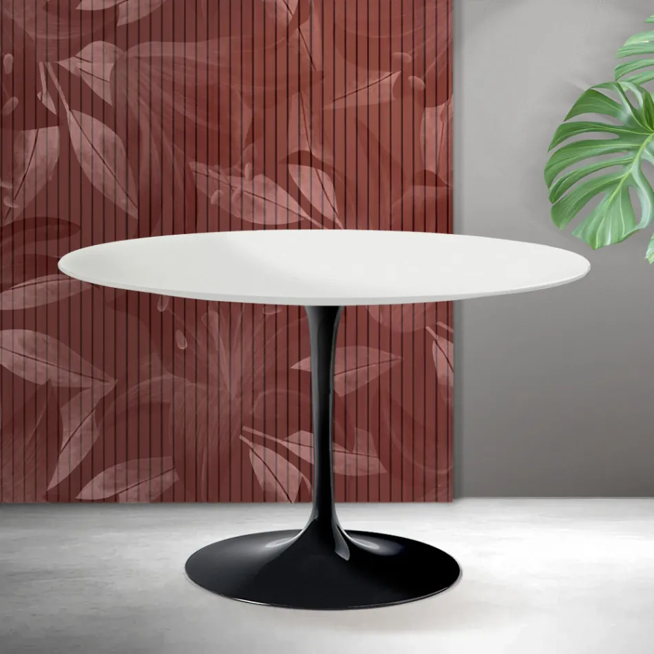 Tavolo Rotondo Tulip Saarinen H 74 cm in Ceramica Florim Bianca Opaca - Scarlet Viadurini