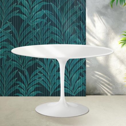 Tavolo Rotondo Tulip Saarinen H 74 cm in Ceramica Florim Bianco Lucido - Scarlet Viadurini