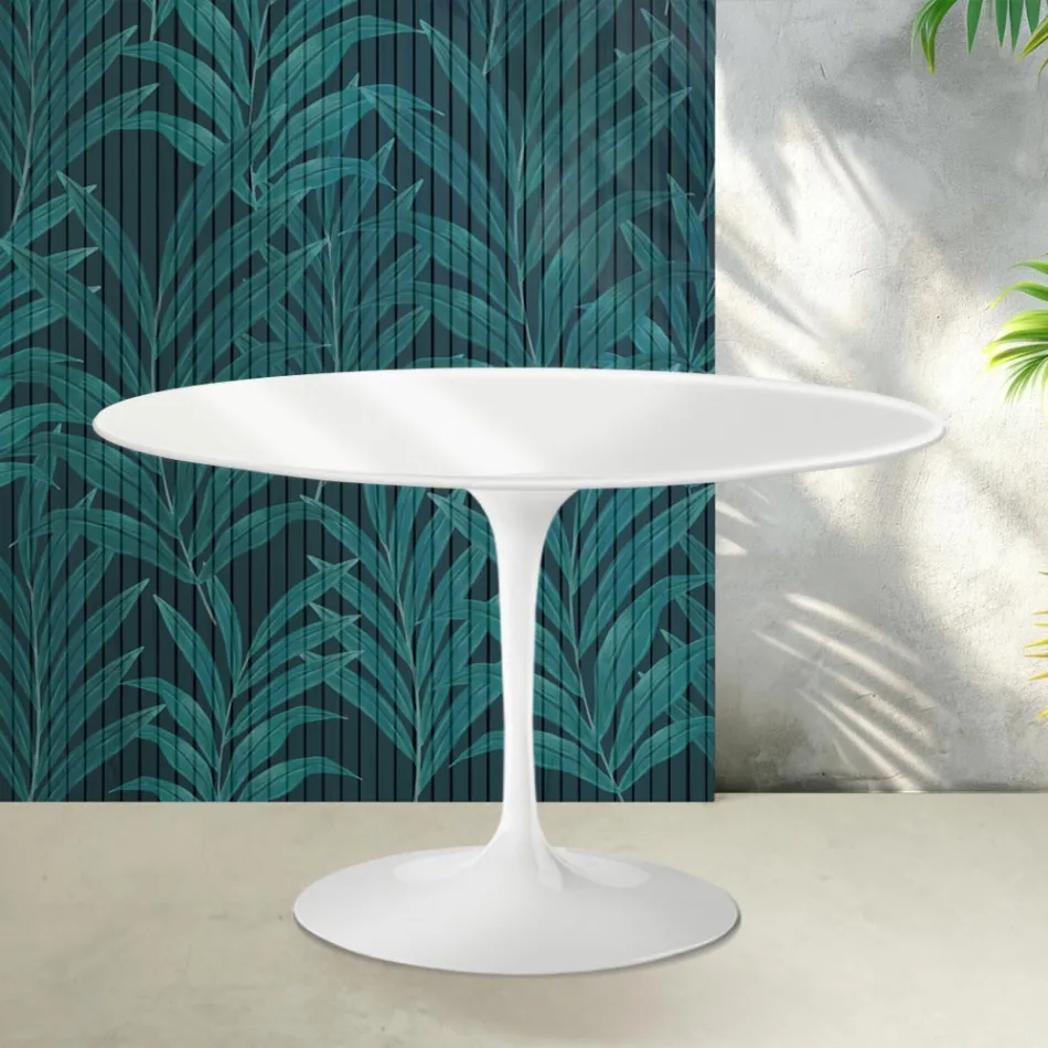 Tavolo Rotondo Tulip Saarinen H 74 cm in Ceramica Florim Bianco Lucido - Scarlet Viadurini