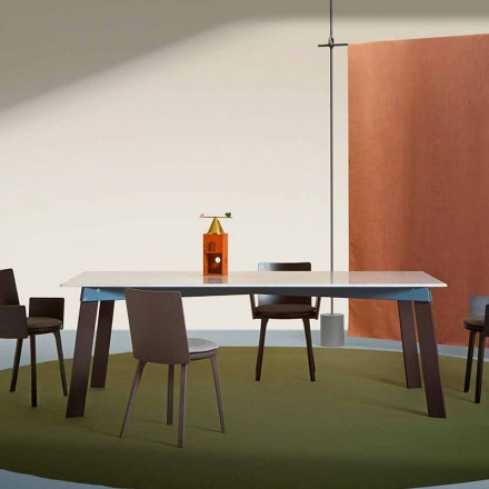 Tavolo Soggiorno Moderno in Acciaio con Piano in Marmo di Design - Aronte Viadurini
