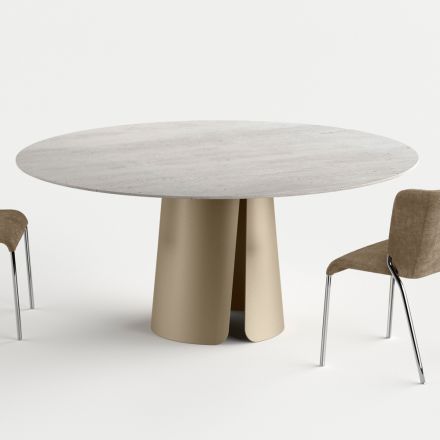 Tavolo Tondo da Pranzo con Piano in Ceramica di Design Made in Italy - Caleido Viadurini