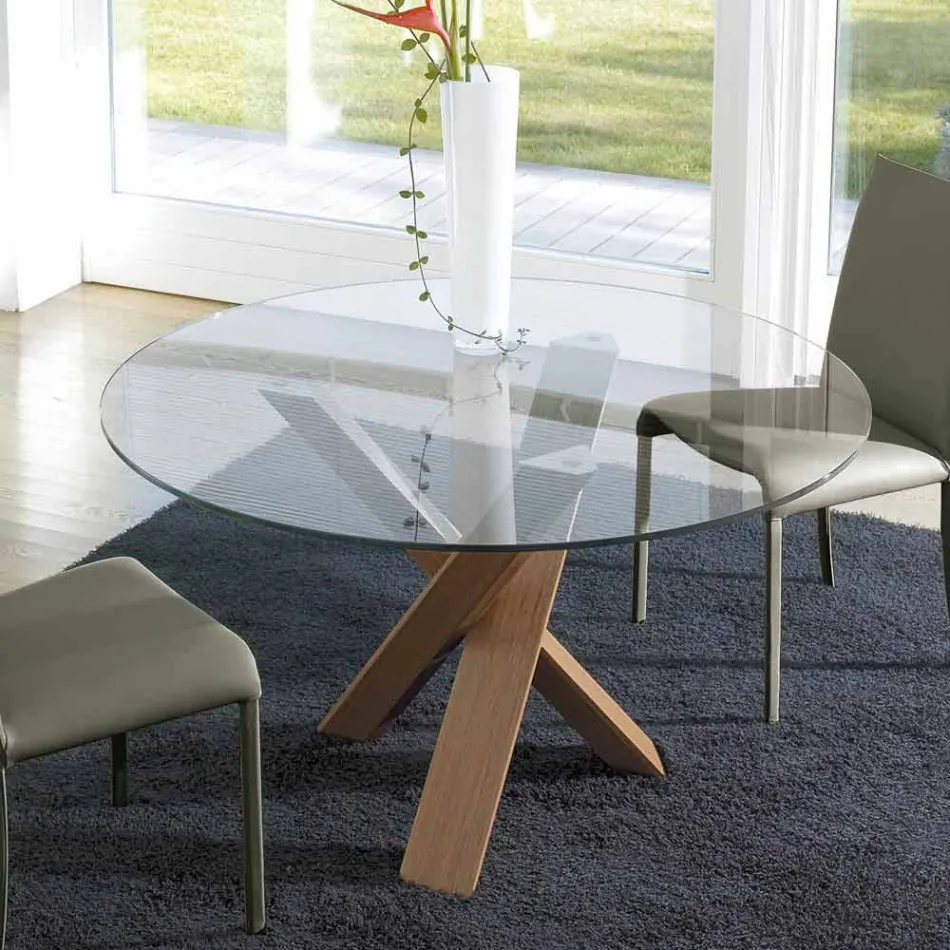 Tavolo tondo di design d.120 piano in cristallo made in Italy Cristal Viadurini