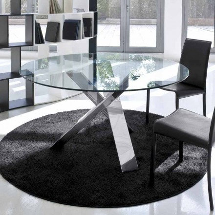 Tavolo tondo di design d.120 piano in cristallo made in Italy Cristal Viadurini