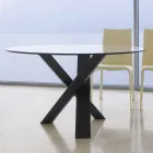 Tavolo tondo di design d.130 piano in cristallo made in Italy Cristal Viadurini