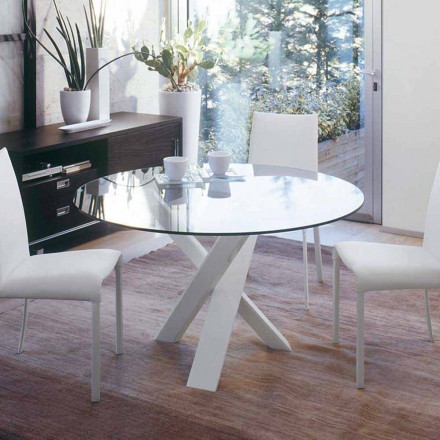 Tavolo tondo di design d.130 piano in cristallo made in Italy Cristal Viadurini