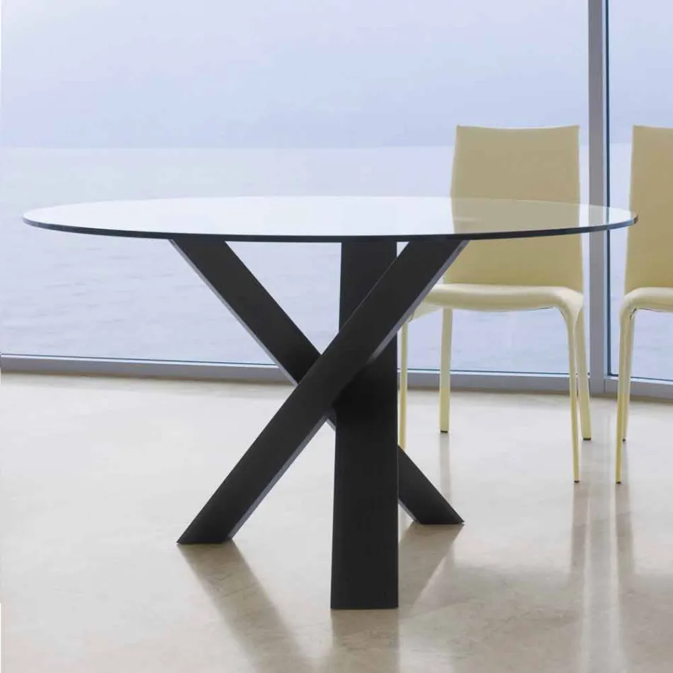 Tavolo tondo di design d.150 piano in cristallo made in Italy Cristal Viadurini